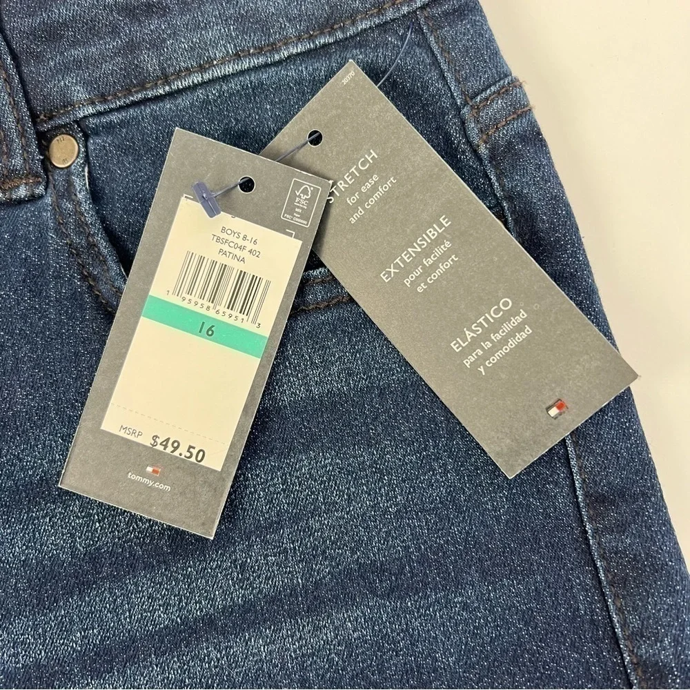 NWT TOMMY HILFIGER Boy’s Blue Jean Shorts Sz 16 Bermuda Distressed Stretch